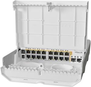 MikroTik (CRS318-16P-2S OUT) outdoor 18 port switch with 16 Gigabit PoE-out ports and 2 SFP
