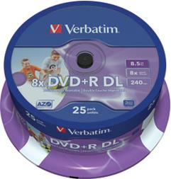 DVD+R DL Printable Verbatim Double Layer, Kapacite 8.5GB, 25
