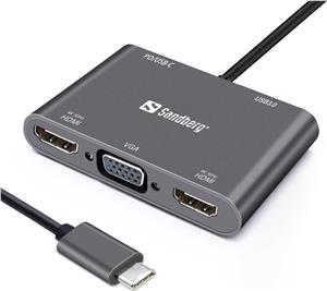 Sandberg USB-C Dock 2xHDMI + 1xVGA + USB + PD docking dockin