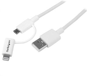 StarTech.com 1m (3ft) Apple Lightning or Micro USB to USB Cable for iPhone / iPod / iPad - White - Apple MFi Certified (LTUB1MWH) - charging / data cable - Lightning / USB - 1 m