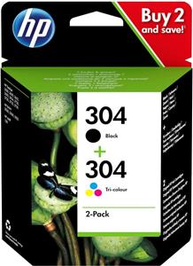 HP 304 Combo Pack - 2-pack - black, dye-based tricolor - ori