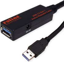 Roline USB3.2 Gen1 aktivni produžni kabel sa ponavljačem, 10m, crni