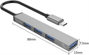 USB-C hub 4-port, 1x USB 3.0, 3x USB 2.0, 0.15m, ALU gray, O